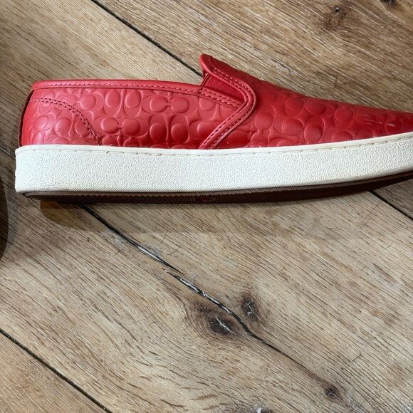 Coach Embossed Red Slip-On Sneakers - Picture 4 of 4